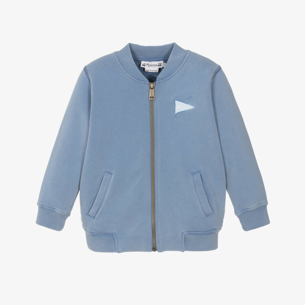 Bonpoint-Boys Blue Zip-Up Top with Palm Tree Graphic | Childrensalon Outlet