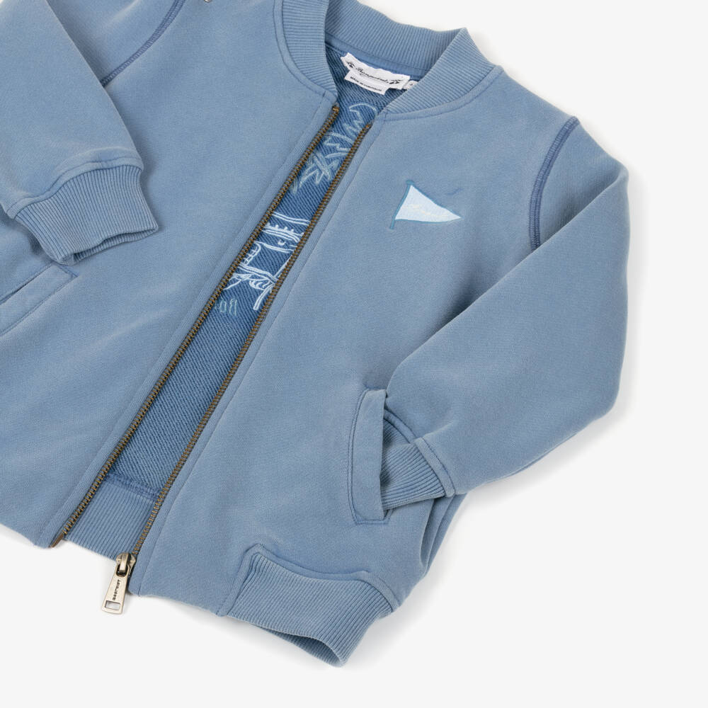Bonpoint-Boys Blue Zip-Up Top with Palm Tree Graphic | Childrensalon Outlet