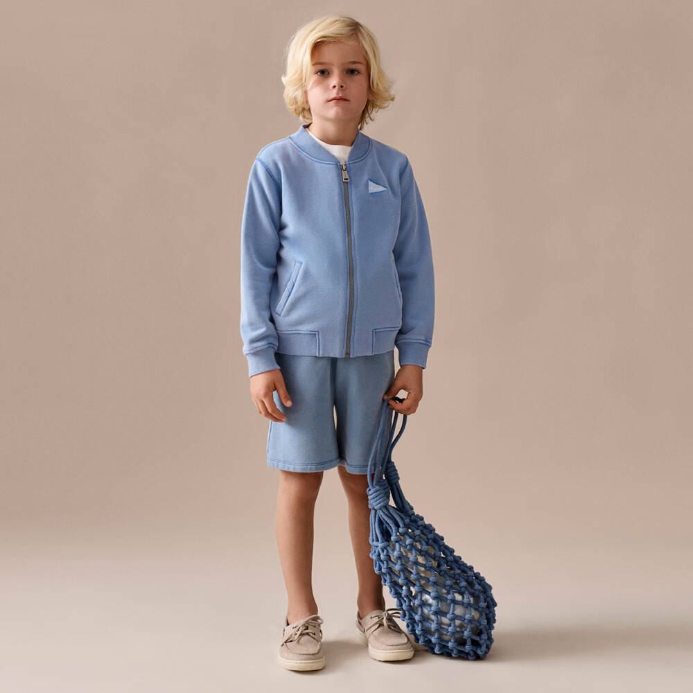 Bonpoint-Boys Blue Zip-Up Top with Palm Tree Graphic | Childrensalon Outlet