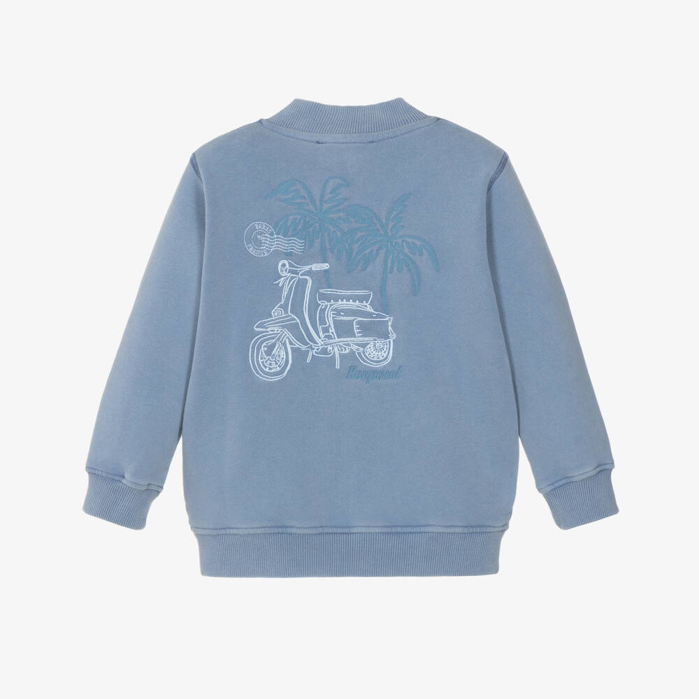 Bonpoint-Boys Blue Zip-Up Top with Palm Tree Graphic | Childrensalon Outlet