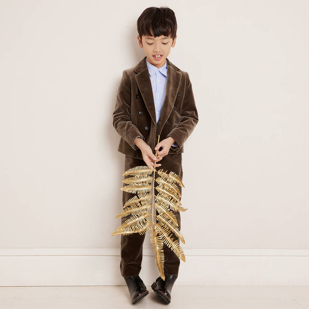 Bonpoint Boys Brown Double Breasted Velvet Blazer