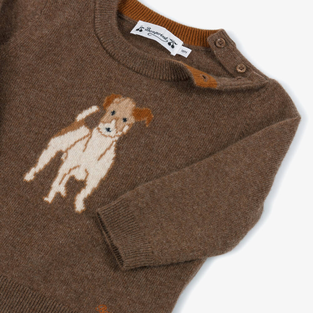 Bonpoint-Boys Brown Pure Cashmere Knit Jumper | Childrensalon Outlet
