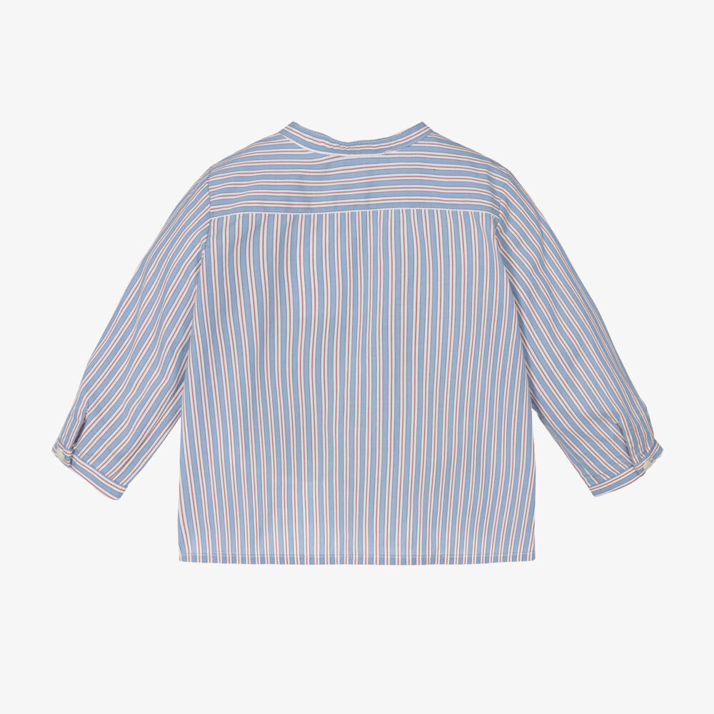 Bonpoint-Boys Collarless Blue Striped Top | Childrensalon Outlet