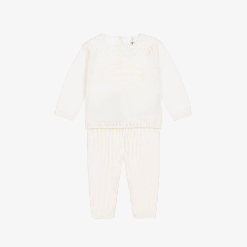 Bonpoint-Boys Cream Knit Top & Pants Set | Childrensalon Outlet