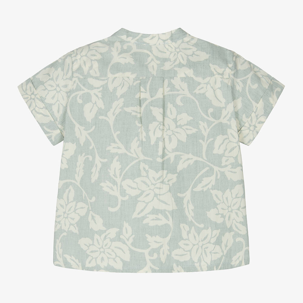 Bonpoint-Boys Green Floral Cotton Shirt | Childrensalon Outlet