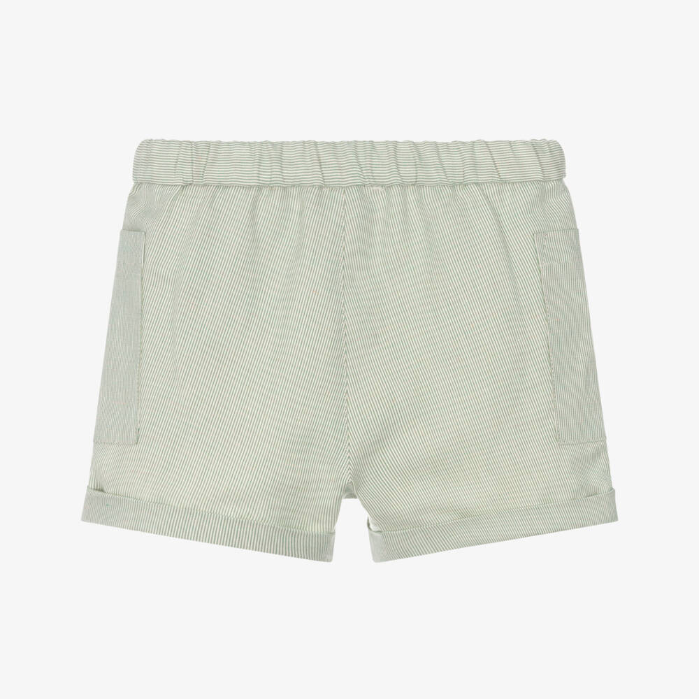 Bonpoint-Boys Green Pinstriped Linen Shorts | Childrensalon Outlet