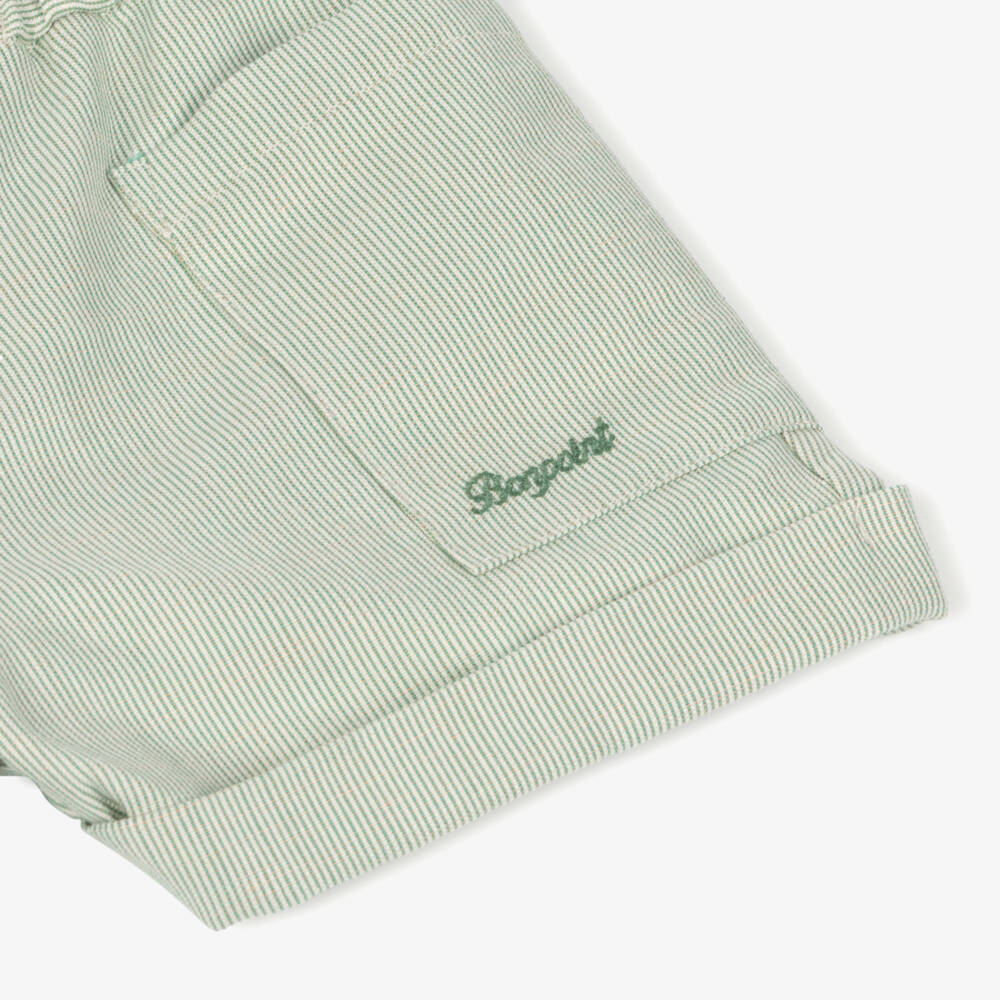Bonpoint-Boys Green Pinstriped Linen Shorts | Childrensalon Outlet