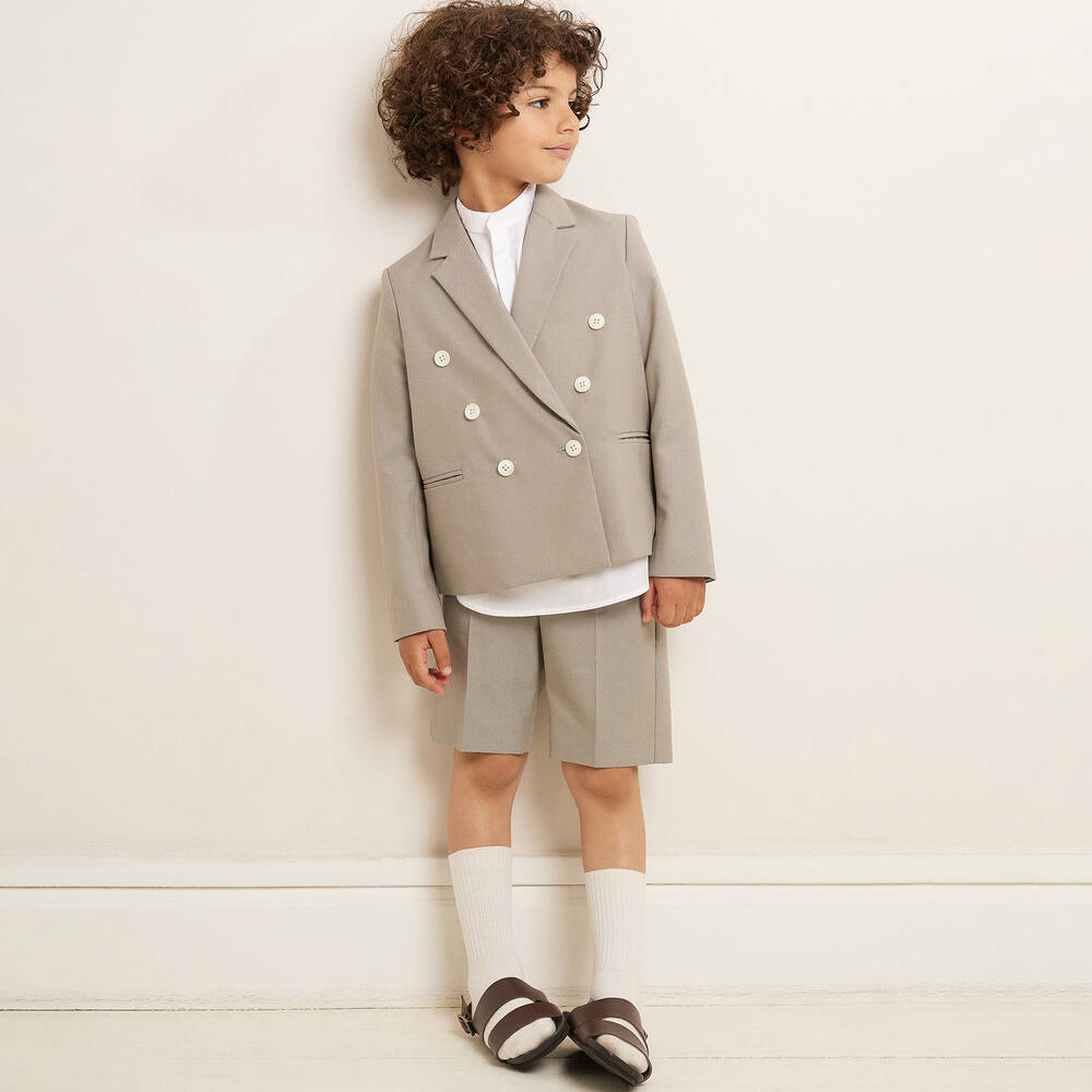 بونبوان-شورت تشينو قطن وصوف لون رمادي للأولاد | Childrensalon Outlet