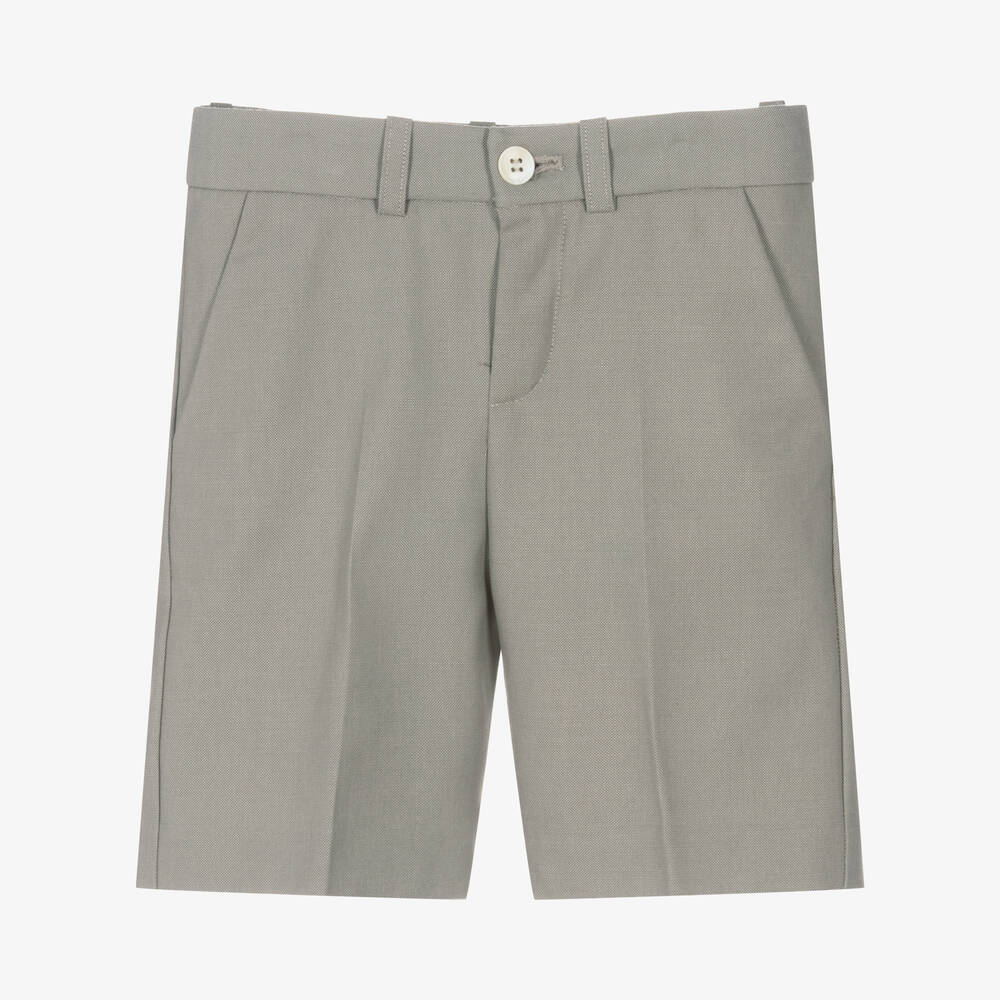 Bonpoint - Boys Grey Cotton & Wool Chino Shorts | Childrensalon
