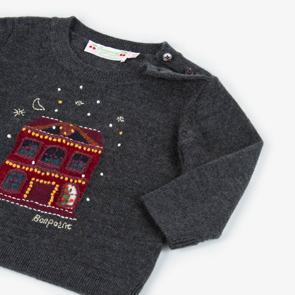 Bonpoint-Boys Grey Festive Knit Jumper | Childrensalon Outlet