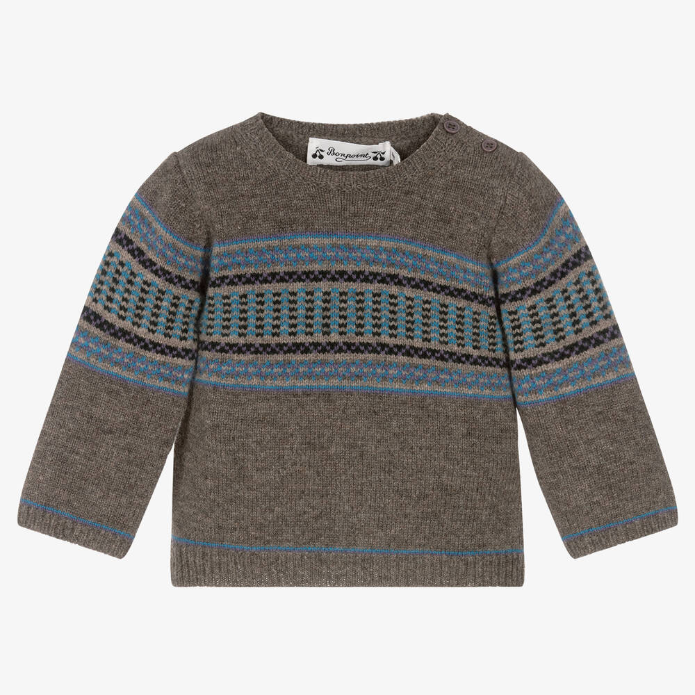 Bonpoint - Boys Grey Wool Knit Jumper | Childrensalon