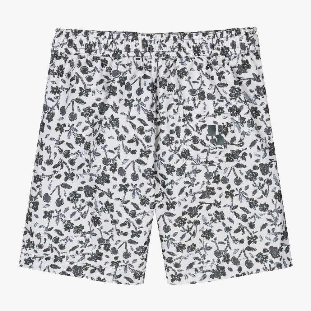 Bonpoint-Boys Ivory & Black Floral Swim Shorts | Childrensalon Outlet