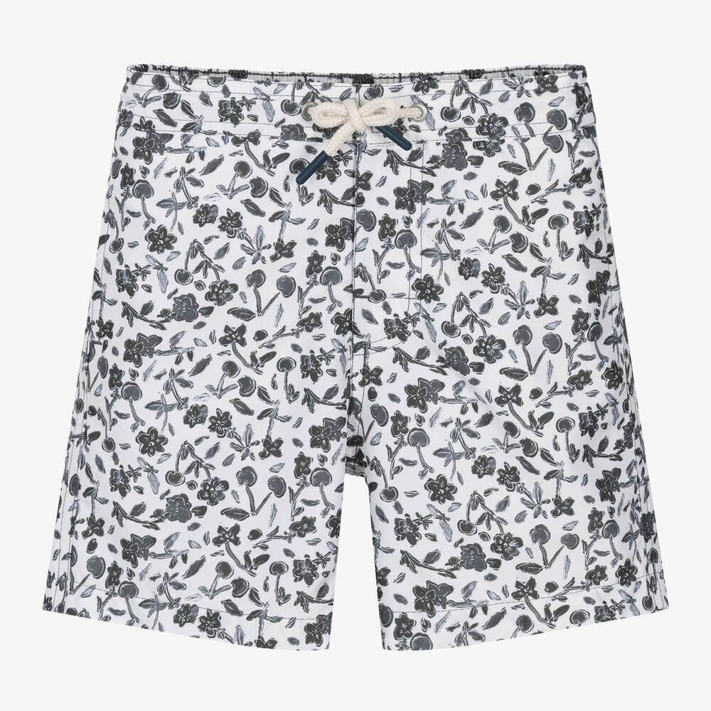 Bonpoint-Boys Ivory & Black Floral Swim Shorts | Childrensalon Outlet