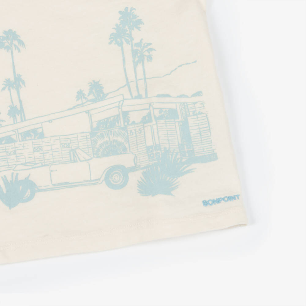 Bonpoint-Boys Ivory Cotton T-Shirt with Blue Vintage Car | Childrensalon Outlet