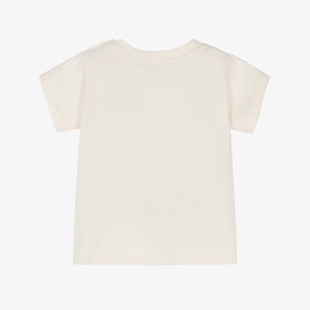 Bonpoint-Boys Ivory Cotton T-Shirt with Blue Vintage Car | Childrensalon Outlet