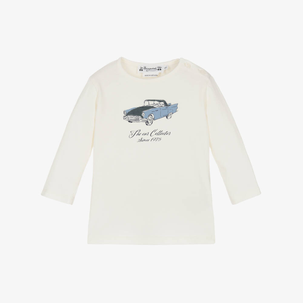 Bonpoint-Boys Ivory Cotton Top with Vintage Car Print | Childrensalon Outlet