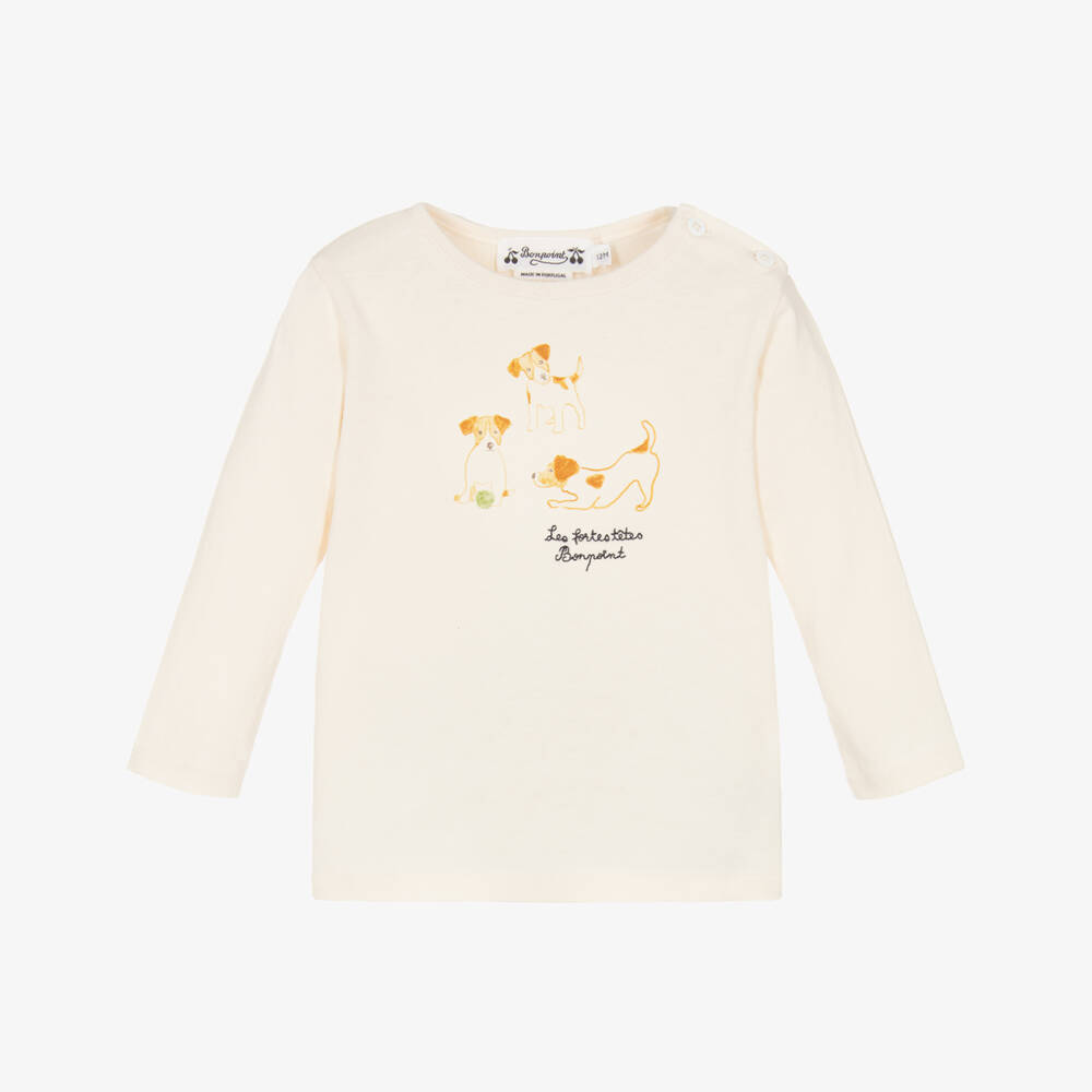 Bonpoint-Boys Ivory Dog Print Cotton Top | Childrensalon Outlet
