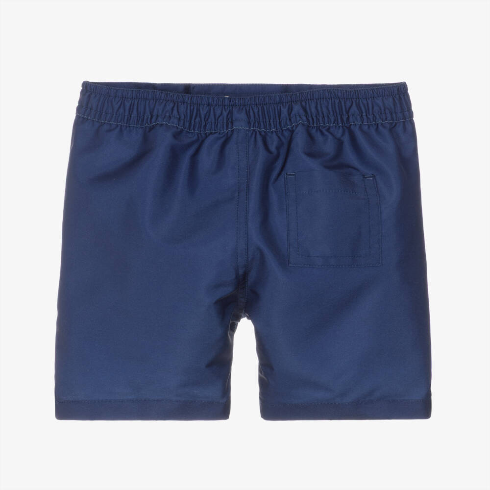 Bonpoint-Boys Navy Blue Swim Shorts with White Tropical Print | Childrensalon Outlet