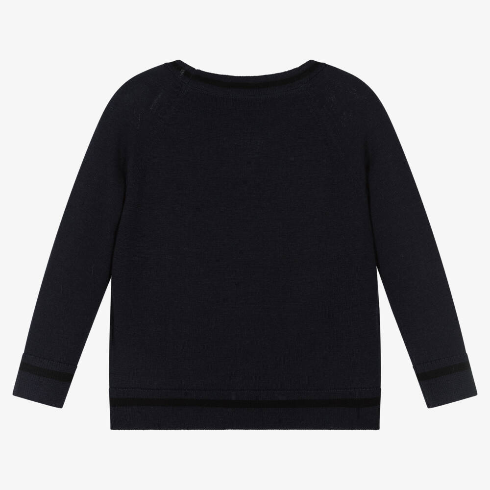 Bonpoint-Boys Navy Blue Wool Cardigan | Childrensalon Outlet