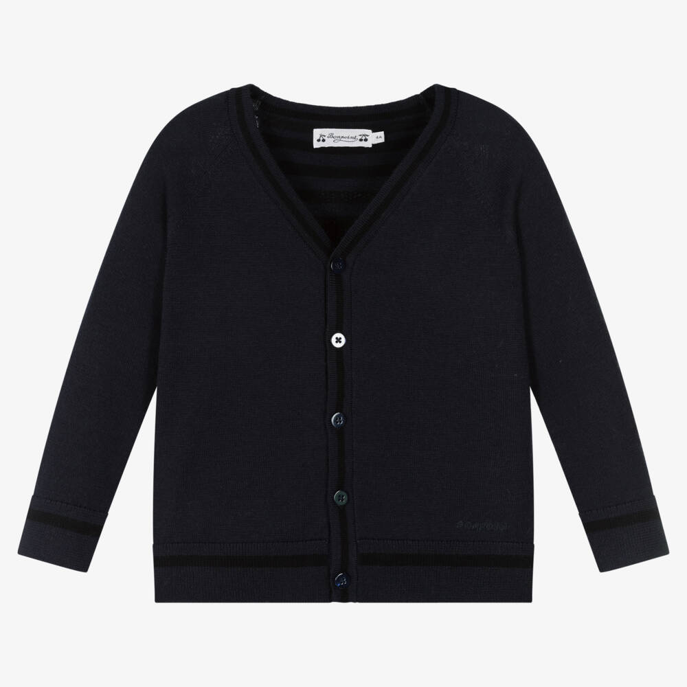Bonpoint-Boys Navy Blue Wool Cardigan | Childrensalon Outlet