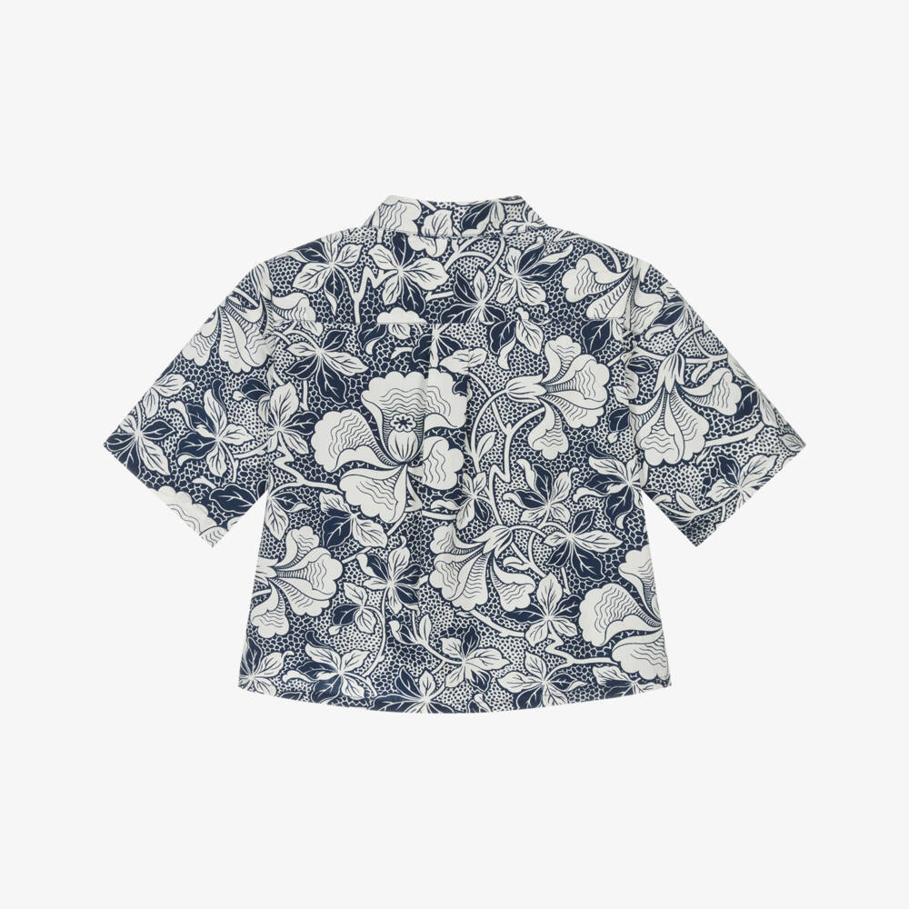 Bonpoint-Boys Navy Botanical Cotton Shirt | Childrensalon Outlet