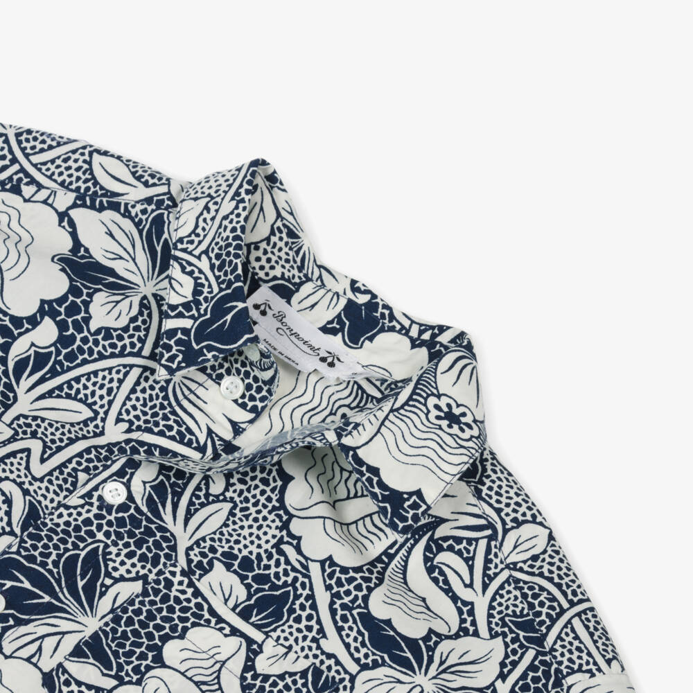Bonpoint-Boys Navy Botanical Cotton Shirt | Childrensalon Outlet
