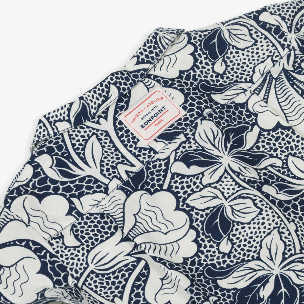 بونبوان-قميص قطني أزرق بحري بنقشة نباتية للأولاد | Childrensalon Outlet