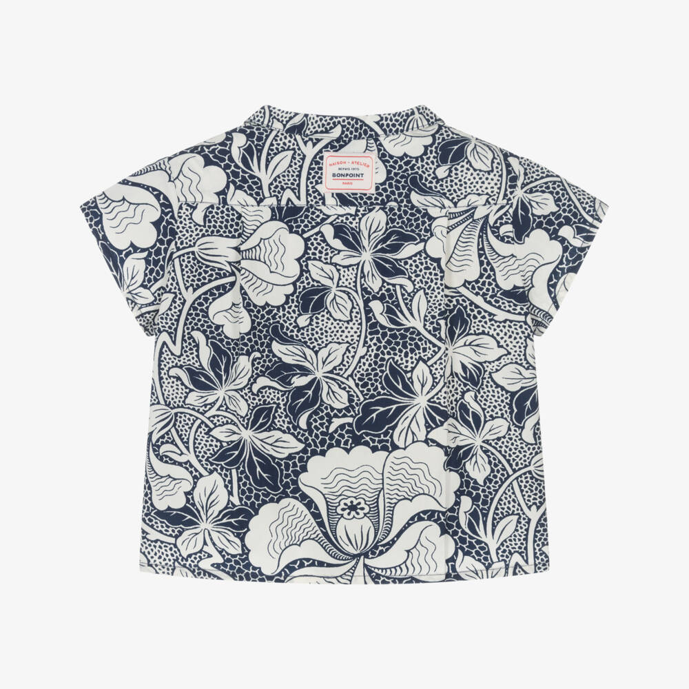 بونبوان-قميص قطني أزرق بحري بنقشة نباتية للأولاد | Childrensalon Outlet
