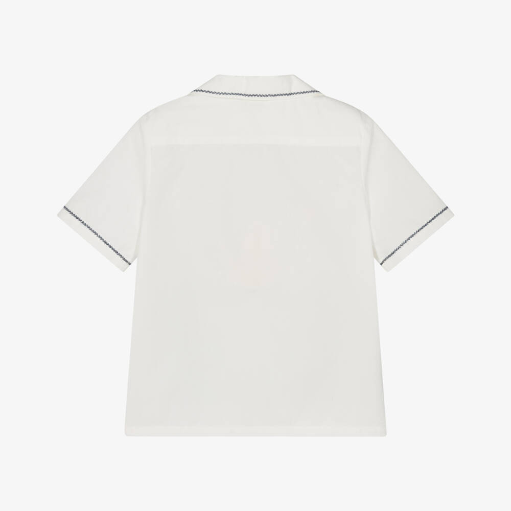 Bonpoint-Boys Off-White Cotton Shirt with Palm Tree Embroidery | Childrensalon Outlet