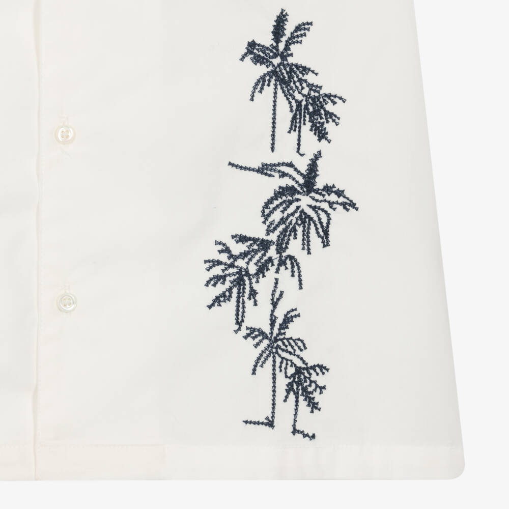 Bonpoint-Boys Off-White Cotton Shirt with Palm Tree Embroidery | Childrensalon Outlet
