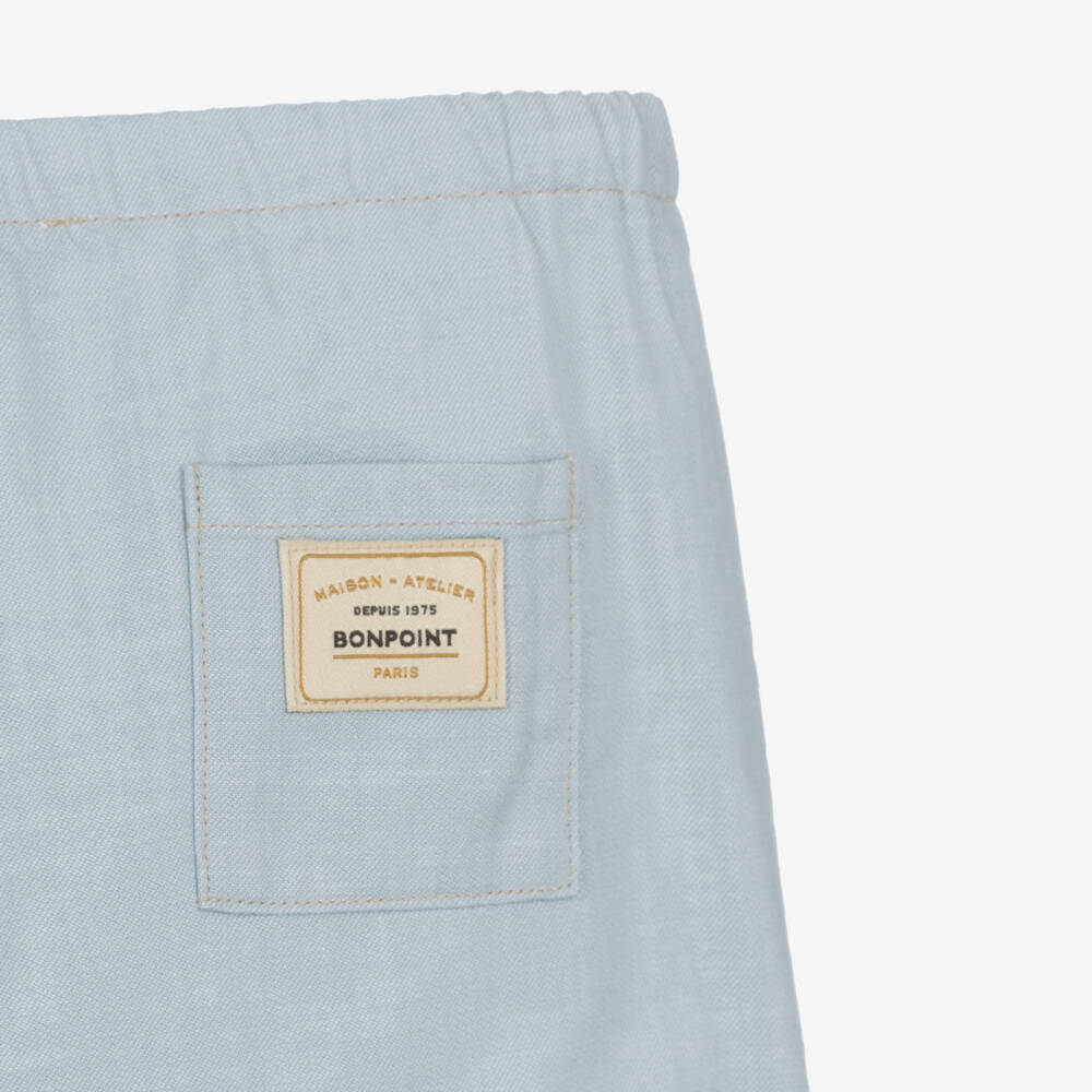 Bonpoint-Boys Pale Blue Elasticated Cotton Trousers | Childrensalon Outlet