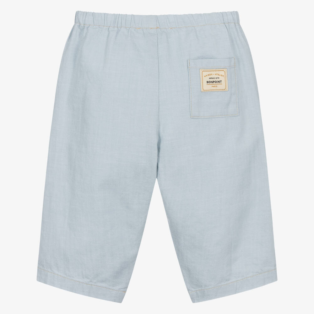 Bonpoint-Boys Pale Blue Elasticated Cotton Trousers | Childrensalon Outlet