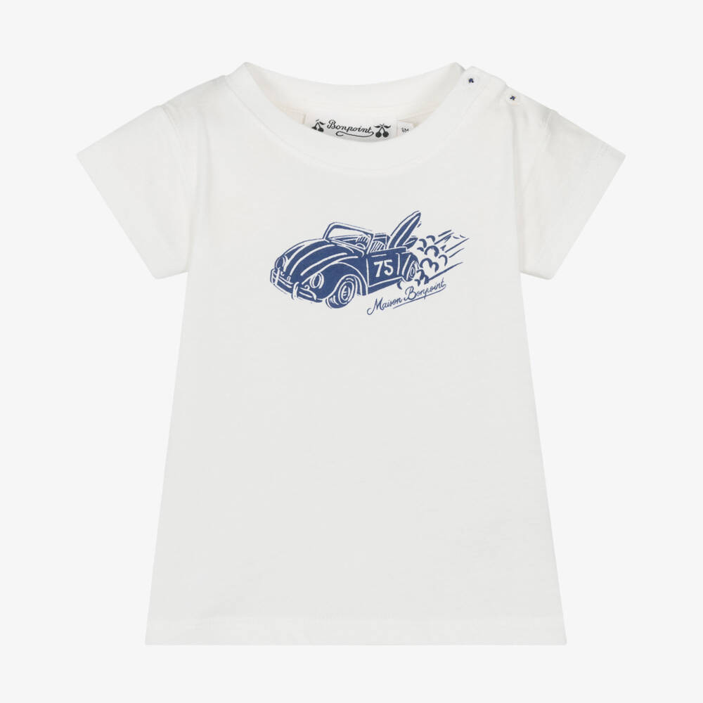 Bonpoint-Boys Soft Ivory Car Tee | Childrensalon Outlet