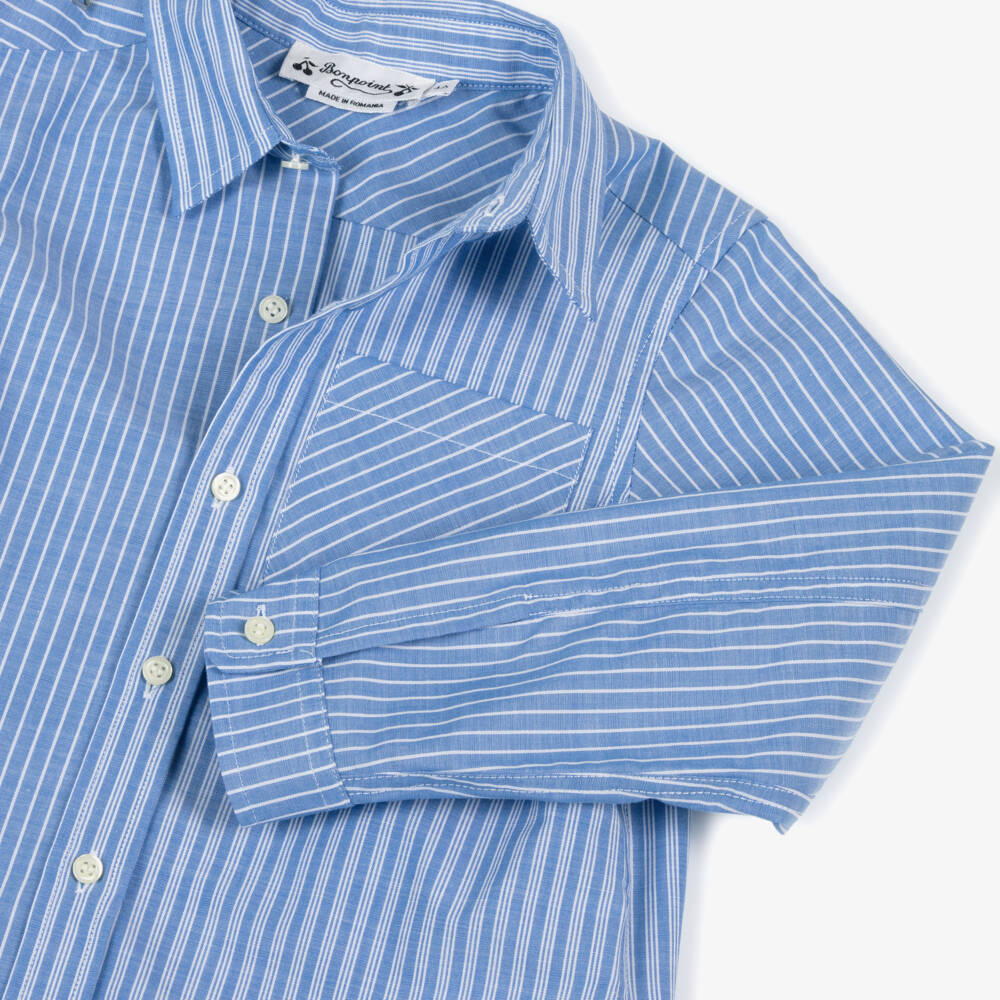 Bonpoint-Boys Striped Cotton Blue Shirt | Childrensalon Outlet