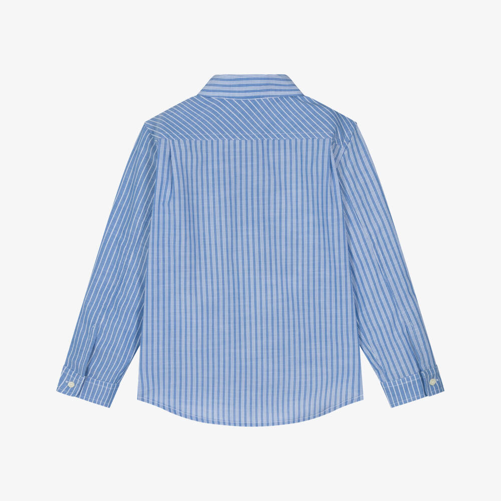 Bonpoint-Boys Striped Cotton Blue Shirt | Childrensalon Outlet