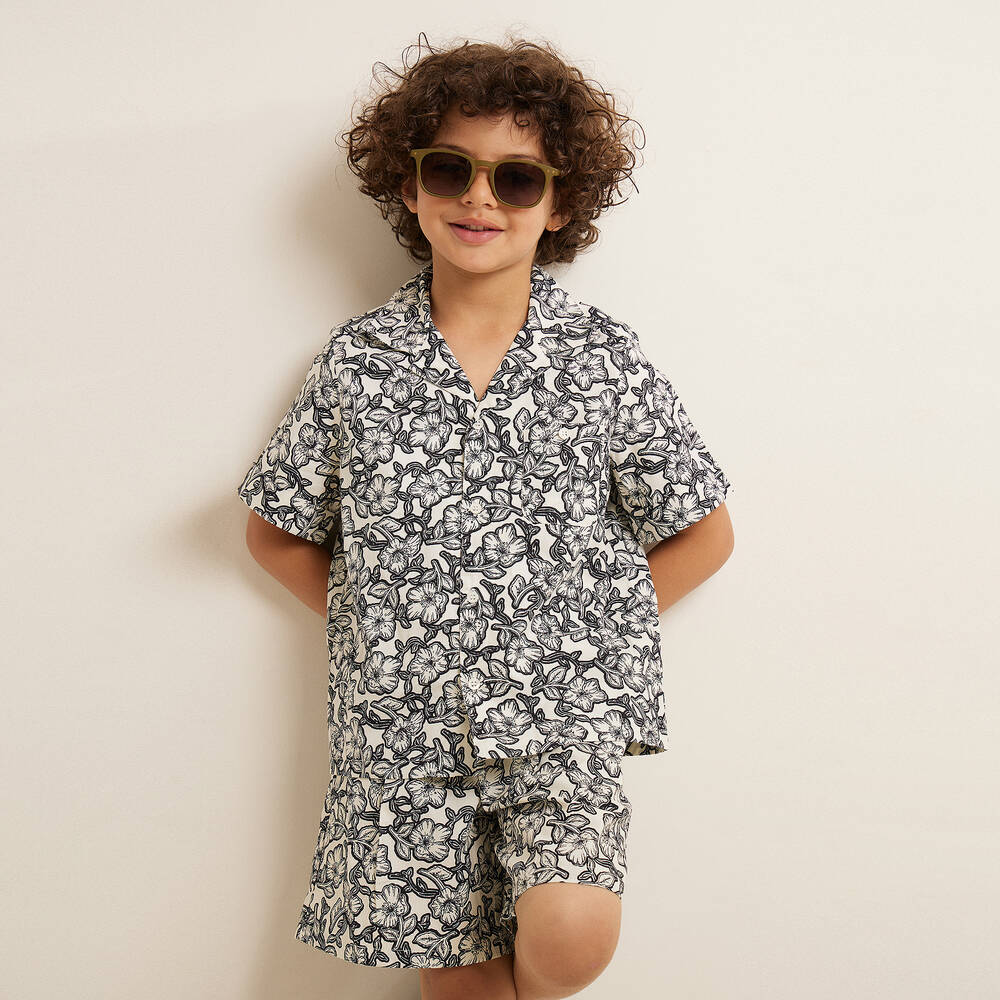 Bonpoint-Черно-белые хлопковые шорты с цветами | Childrensalon Outlet