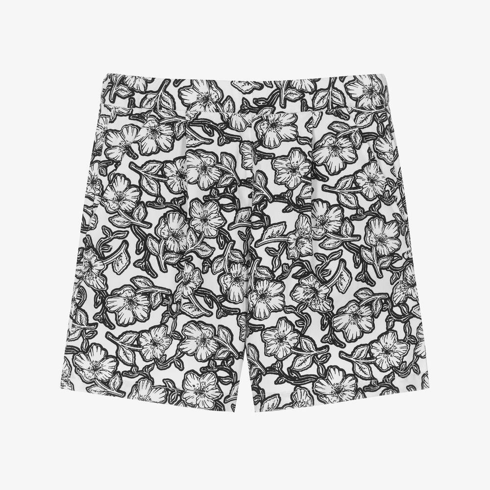 Bonpoint - Boys White & Black Floral Cotton Shorts | Childrensalon