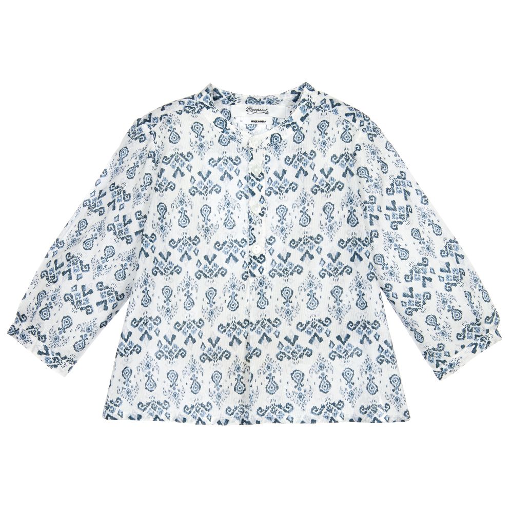 Bonpoint - Baumwollhemd für Jungen in Weiß und Blau | Childrensalon