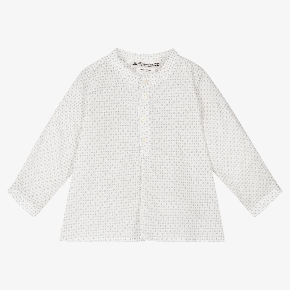 Bonpoint - Boys White & Grey Cotton Shirt | Childrensalon