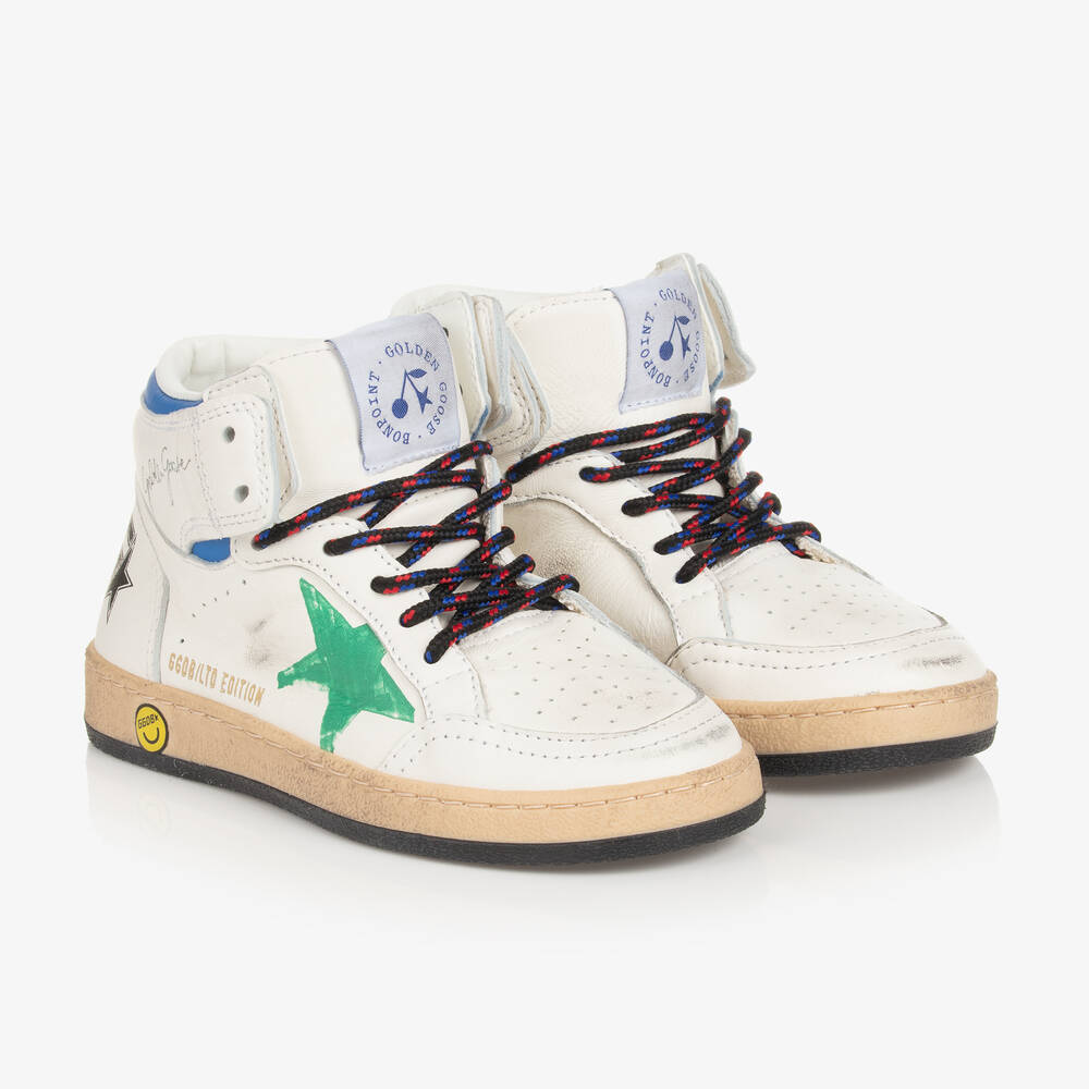 Bonpoint - Boys White Leather High-Top Trainers | Childrensalon