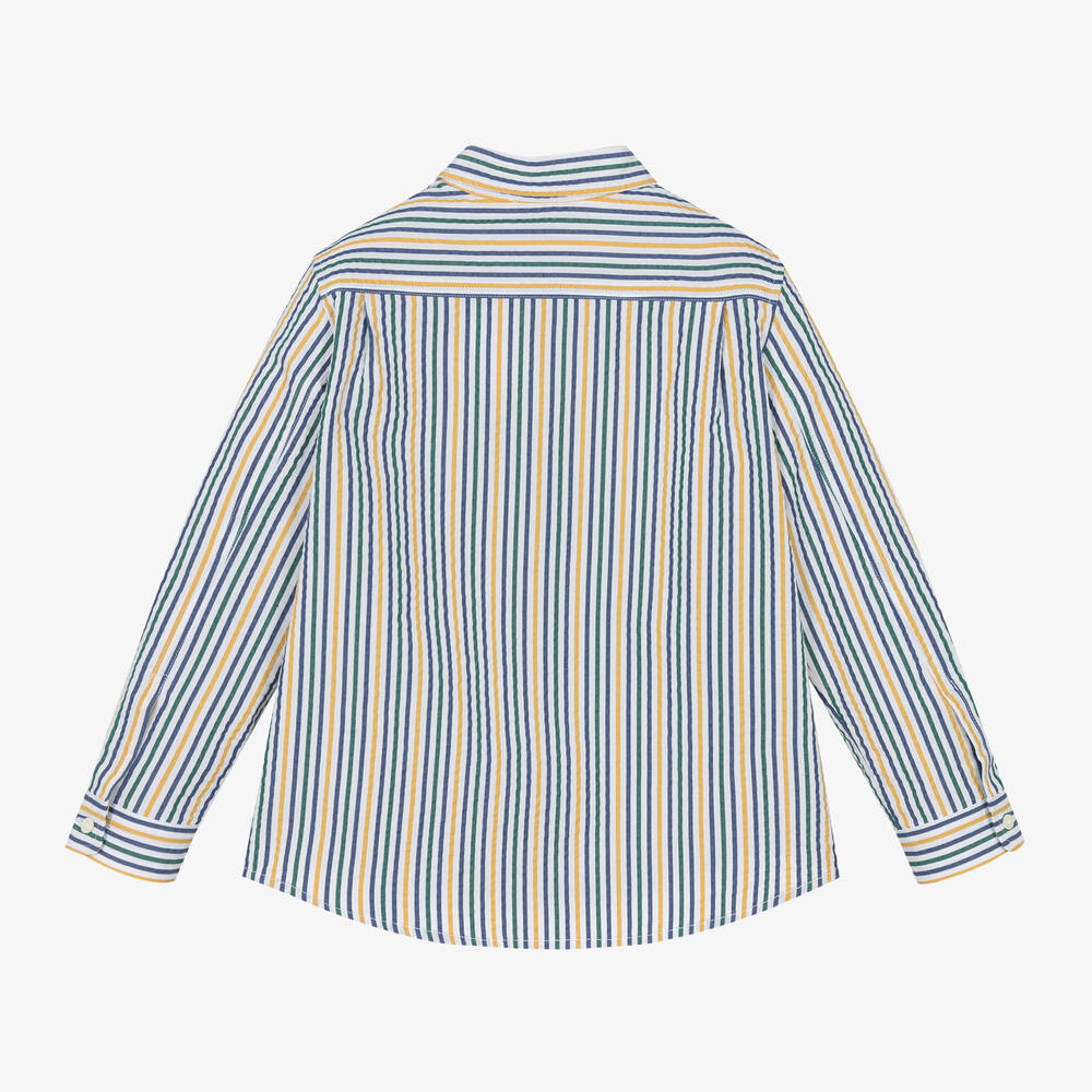 Bonpoint-قميص قطن مقلم لون أبيض وأزرق للأولاد | Childrensalon Outlet