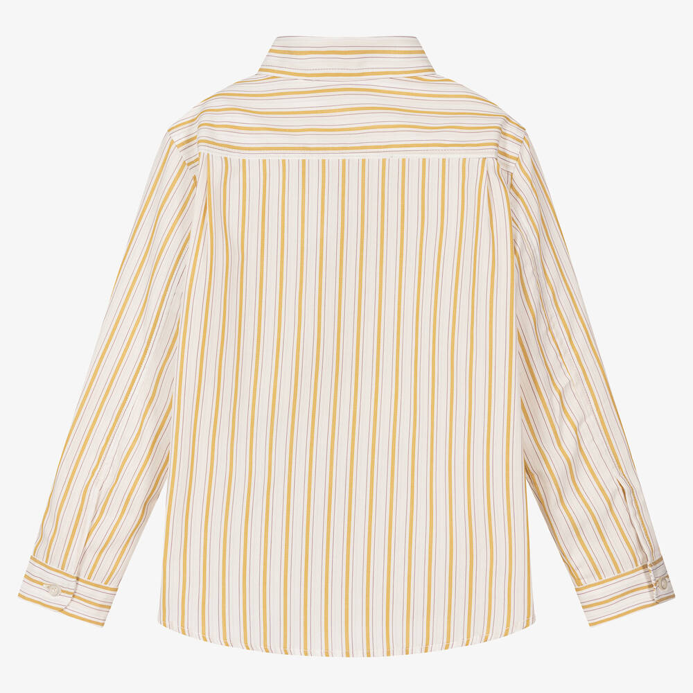 Bonpoint-Boys White & Yellow Striped Cotton Shirt | Childrensalon Outlet