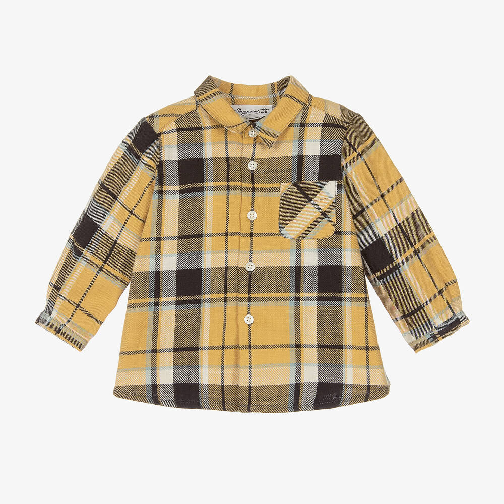 Bonpoint - Желтая фланелевая рубашка в клетку | Childrensalon