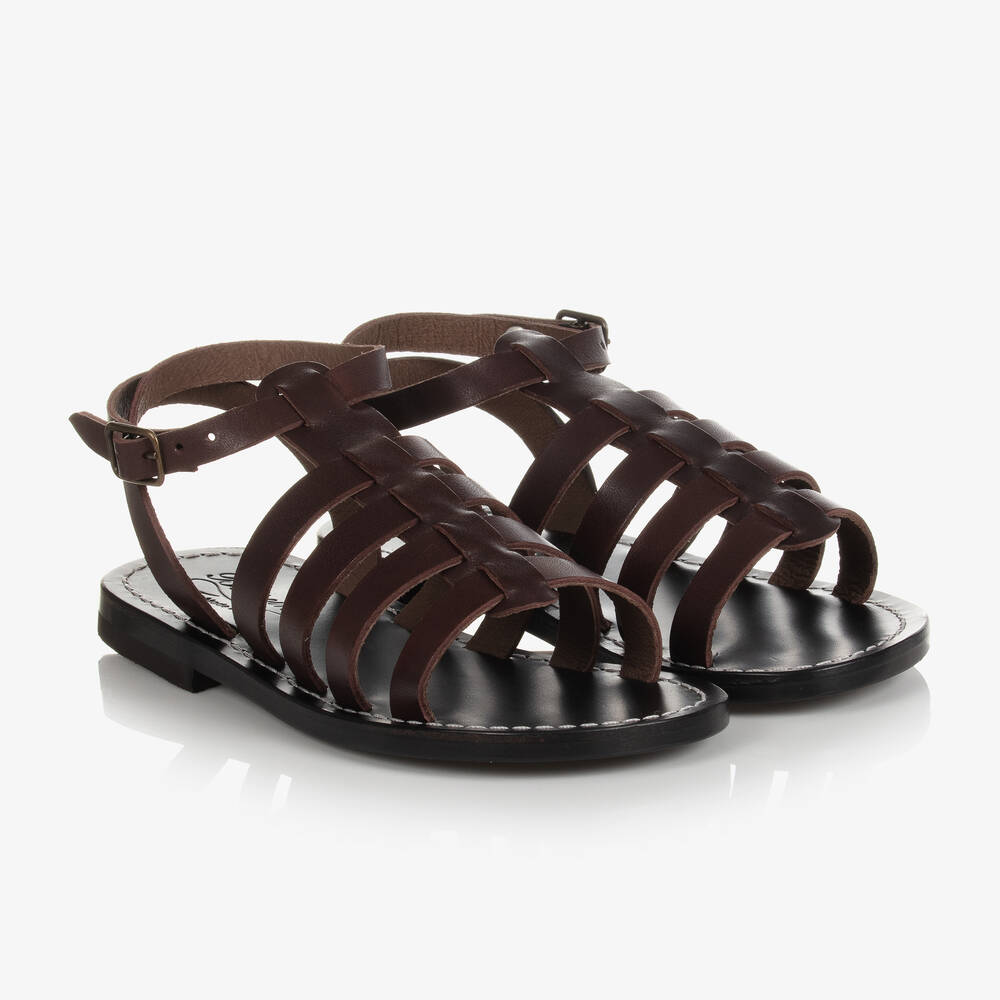 Bonpoint - Brown Leather Gladiator Sandals | Childrensalon