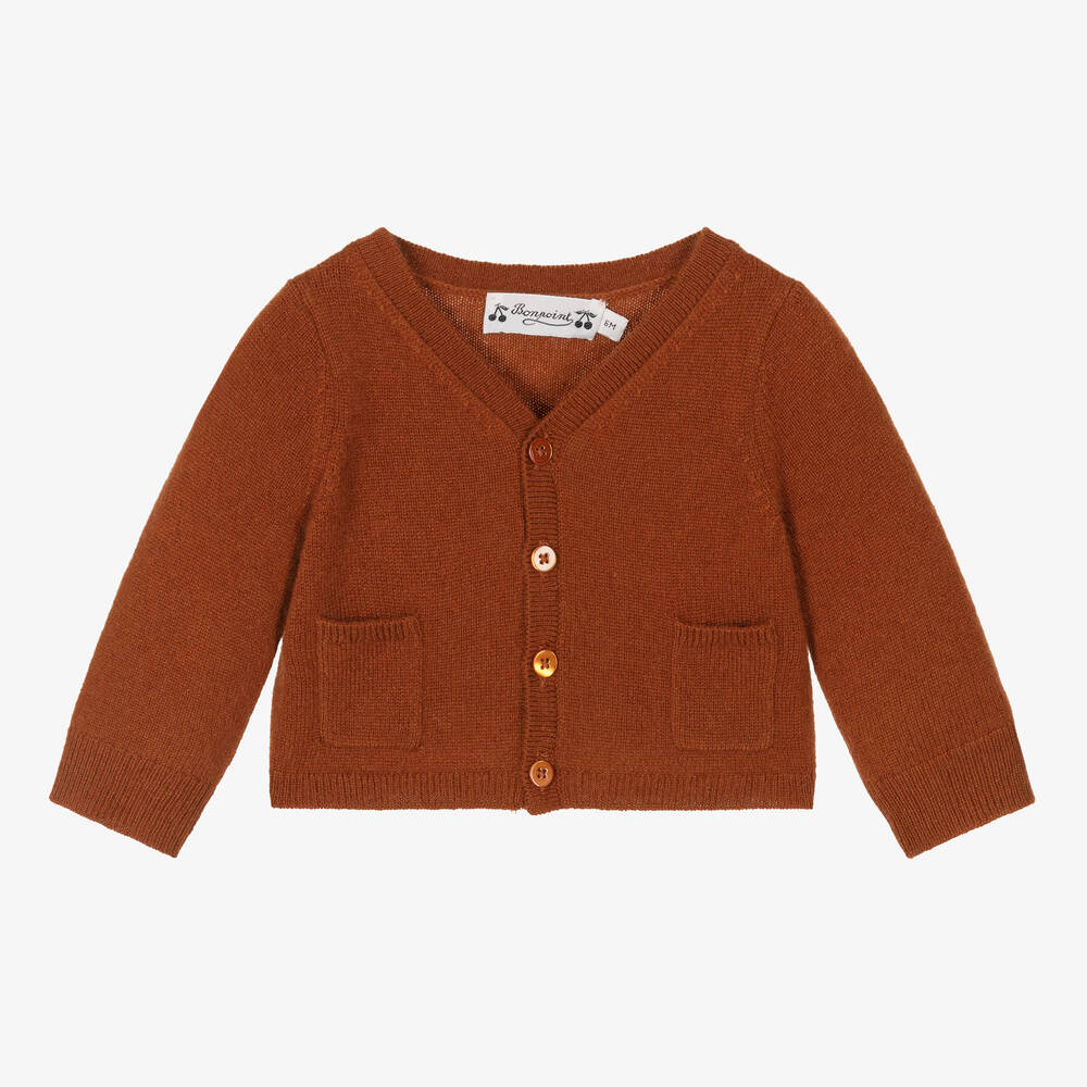 Bonpoint - Cardigan orange brûlé cachemire | Childrensalon