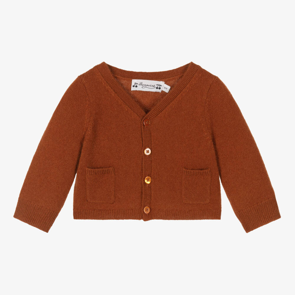 Bonpoint-Burnt Orange Pure Cashmere Cardigan | Childrensalon Outlet
