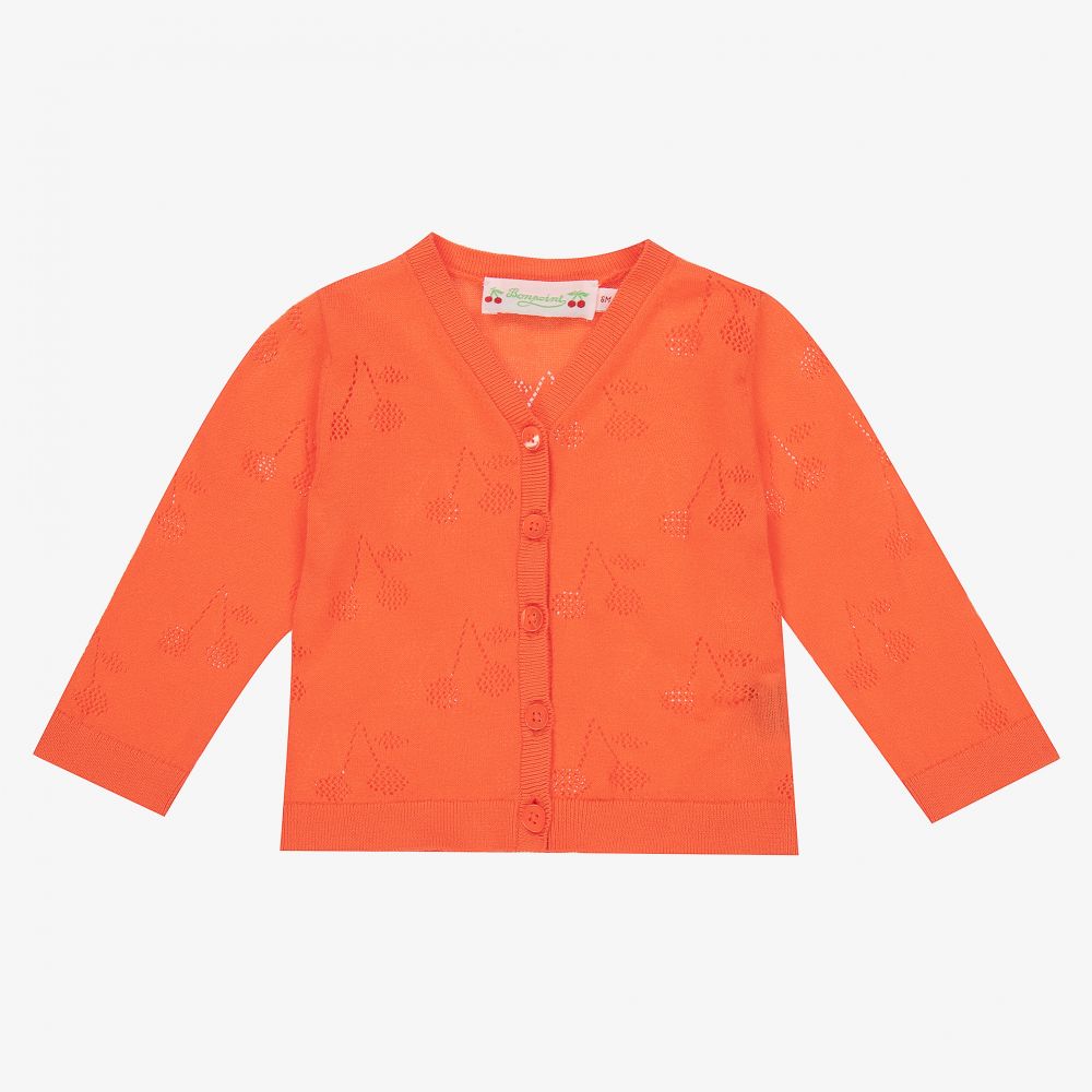 Bonpoint - Coral Pink Cotton Cardigan  | Childrensalon