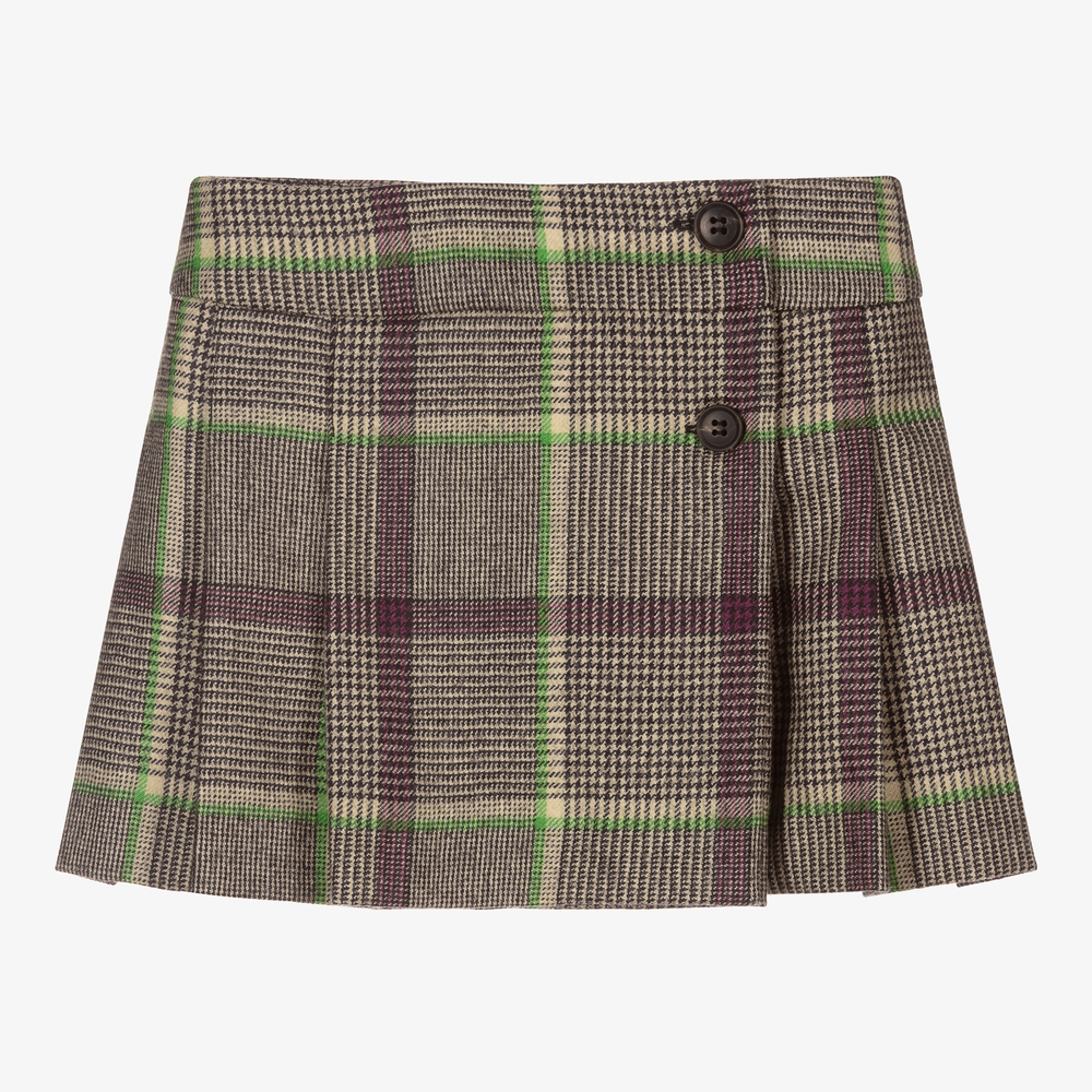 Bonpoint - Girls Beige Check Wool Skirt | Childrensalon