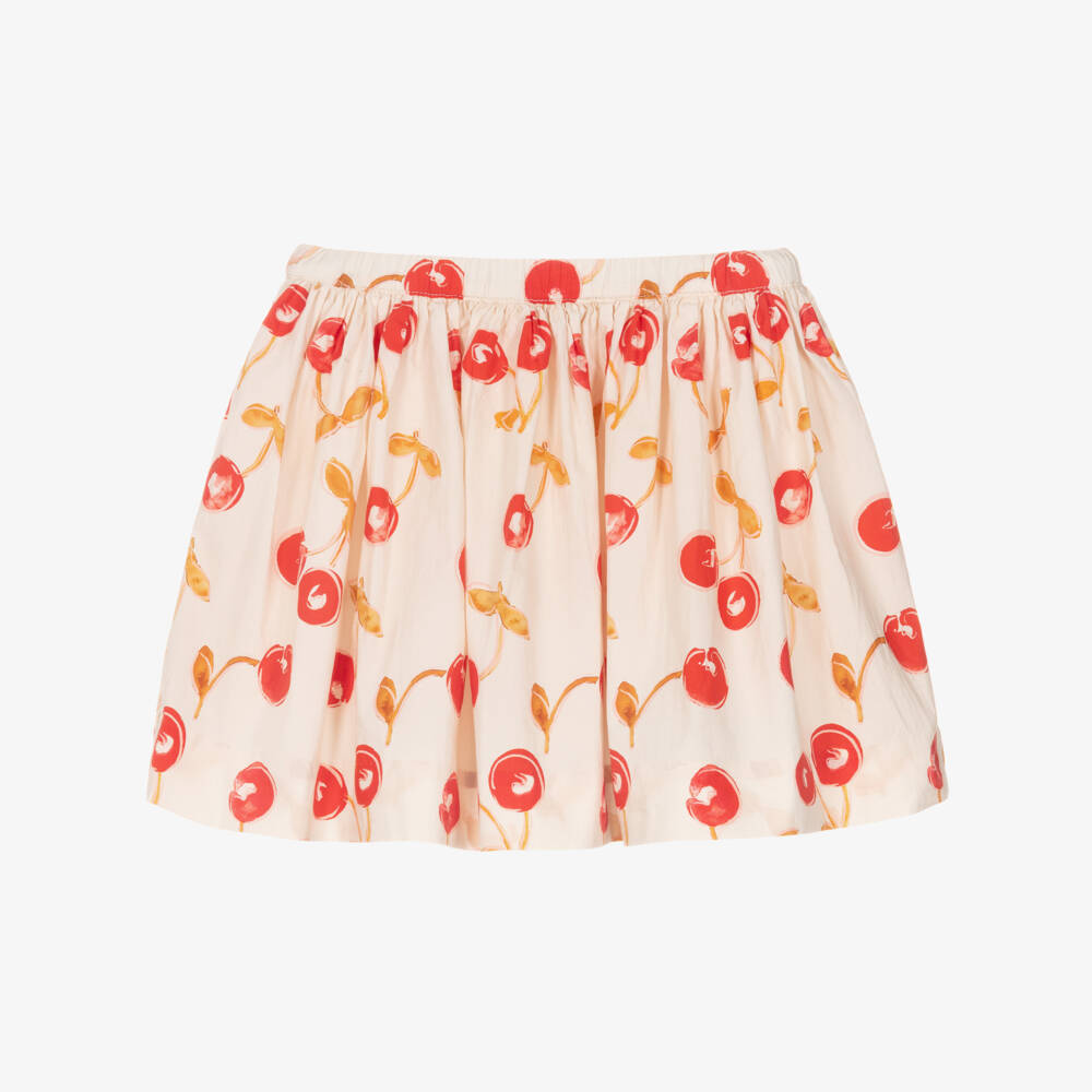 Bonpoint-Girls Beige Cherry Print Cotton Poplin Skirt | Childrensalon Outlet