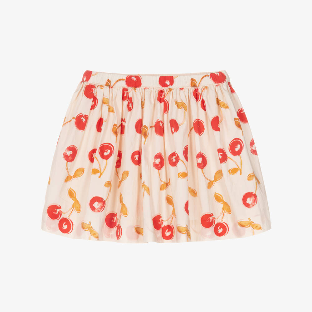Bonpoint-Girls Beige Cherry Print Cotton Poplin Skirt | Childrensalon Outlet